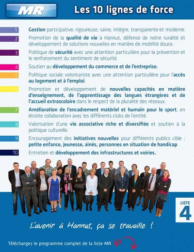 Le programme de la liste MR (4) à Hannut aux élections communales de 2012